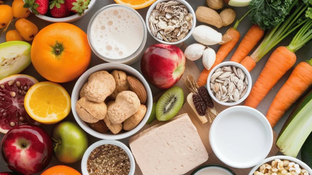 Variety of fruit and veggies for heart health.
