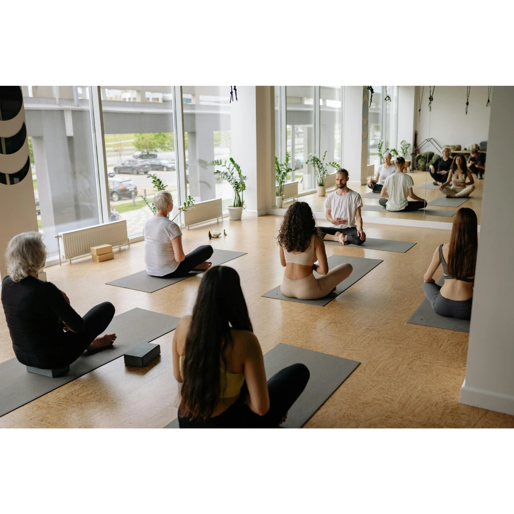 Wellness community doing yoga exercise.