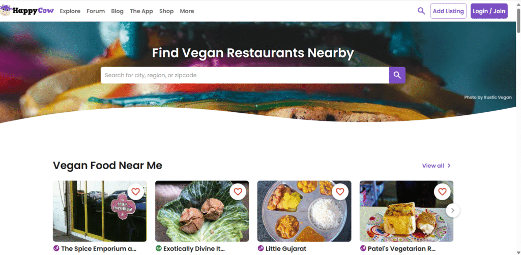 HappyCow app Interface.