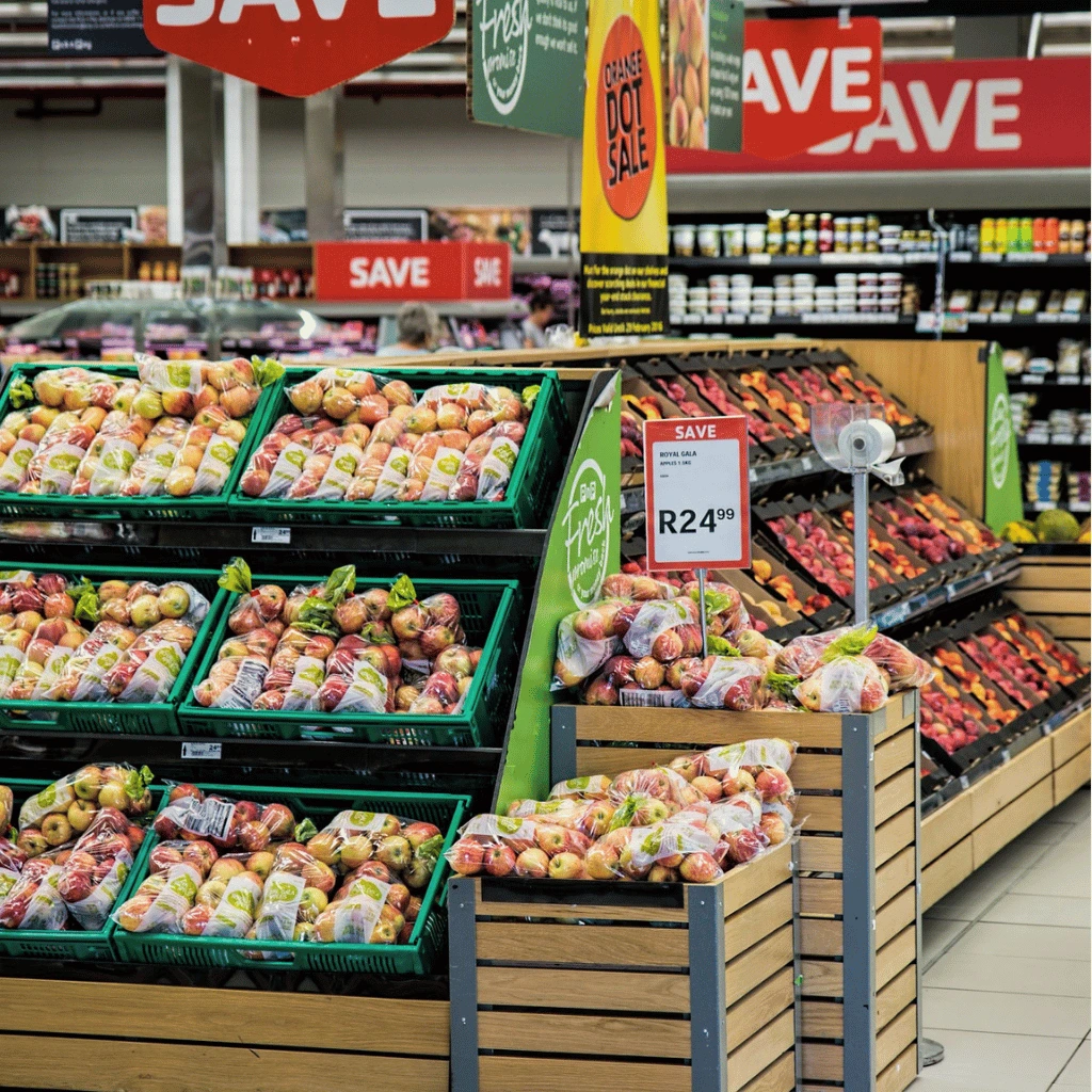 Plant-based grocery displays for seasonal produce in South Africa