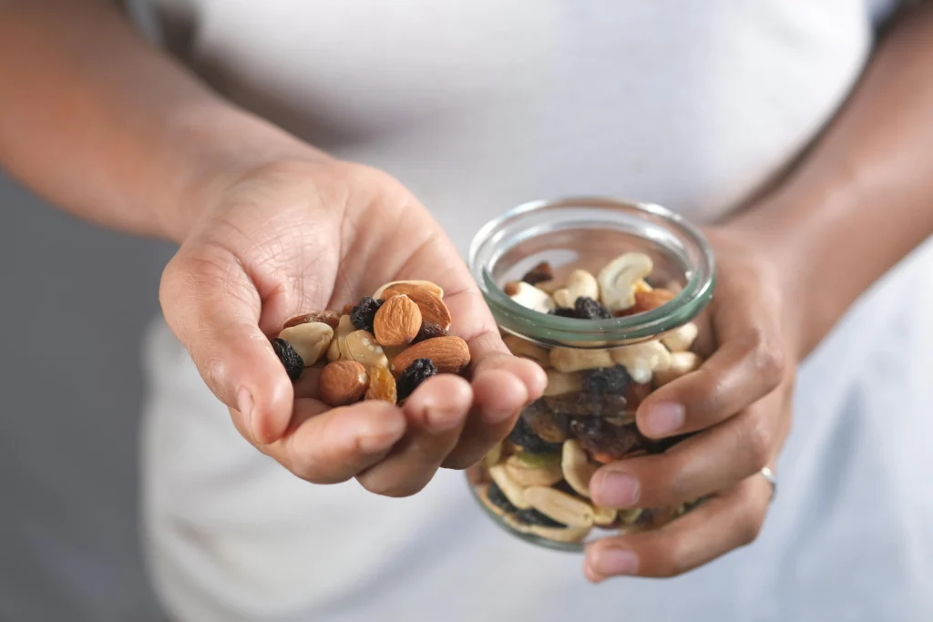 handful of nuts high-protein vegan snacks for growing teenagers.