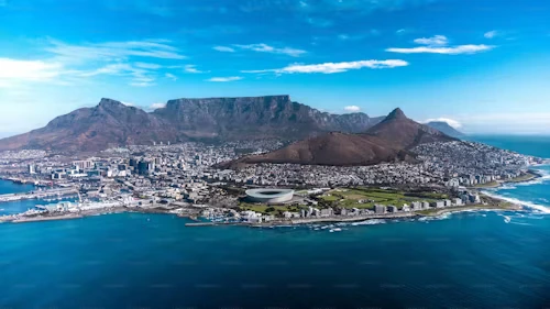 A layout of the City of Cape Town and Table Mountain as a background.